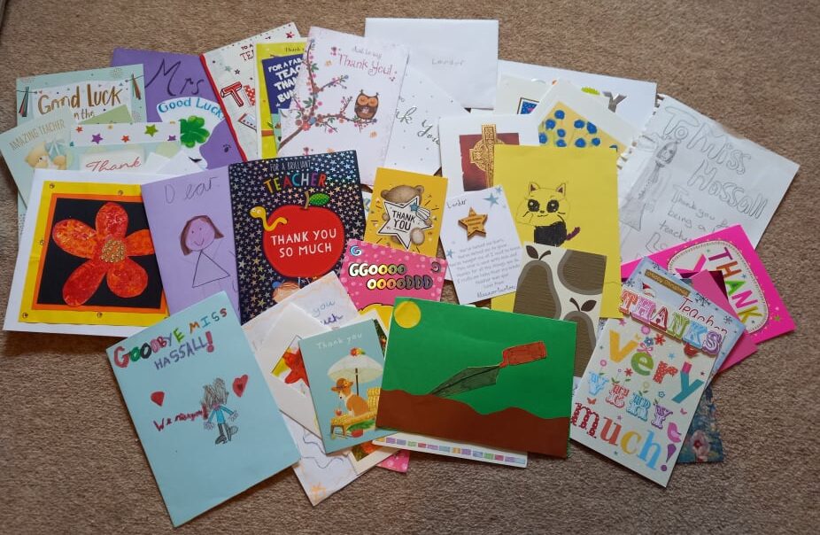 A selection of my thank you cards and notes dating back to 2002.  This is the tip of the iceberg.  There are more in the box that I didn't get out, and in this picture, there are more cards hiding inside other ones!